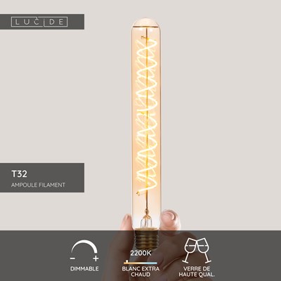 Lucide T32 - Ampoule filament - Ø 3,2 cm - E27 - 1x4,9W 2200K - Ambre